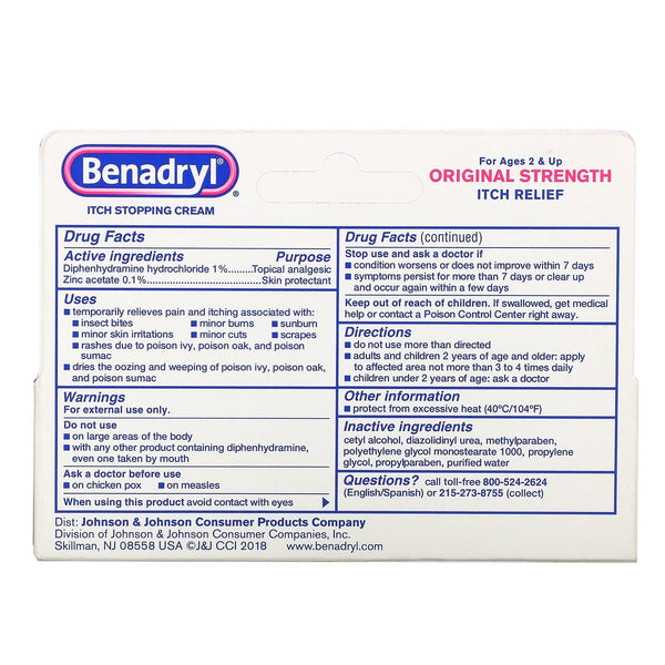 Benadryl, Original Strength, Itch Stopping Cream, Ages 2+, 1 oz (28.3 g) - The Supplement Shop