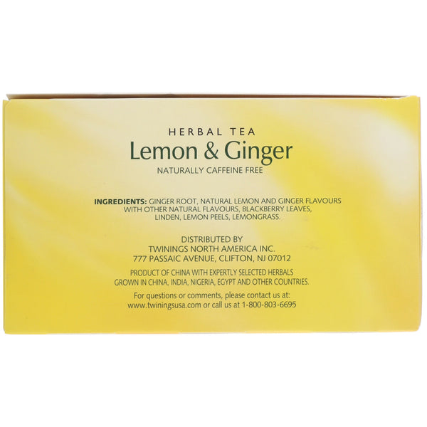 Twinings, Herbal Tea, Lemon & Ginger, Caffeine Free, 50 Tea Bags, 2.65 oz (75 g) - The Supplement Shop