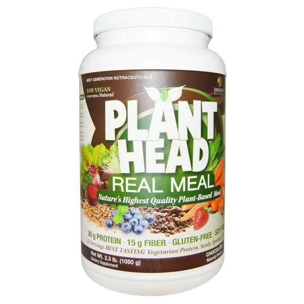 Genceutic Naturals, Plant Head, Real Meal, Chocolate, 2.3 lb (1050 g) - The Supplement Shop