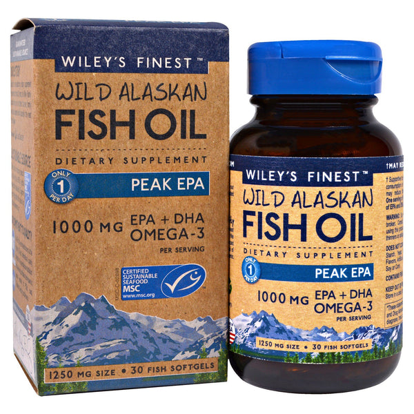Wiley's Finest, Wild Alaskan Fish Oil, Peak EPA, 1,250 mg, 30 Fish Softgels - The Supplement Shop
