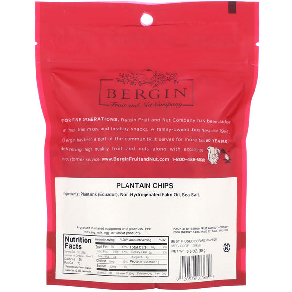 Bergin Fruit and Nut Company, Plantain Chips, 3.5 oz (99 g) - The Supplement Shop