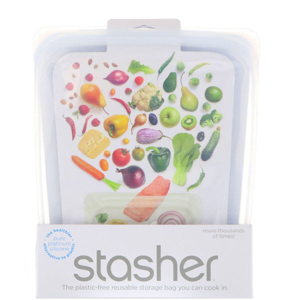 Stasher, Reusable Silicone Food Bag, Half Gallon Bag, Clear, 64.2 fl oz (1.92 l) - The Supplement Shop