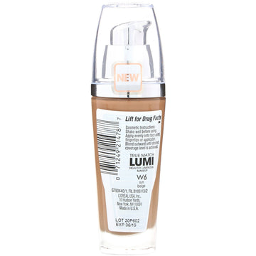 L'Oreal, True Match Healthy Luminous Makeup, SPF 20,  W6 Sun Beige, 1 fl oz (30 ml)