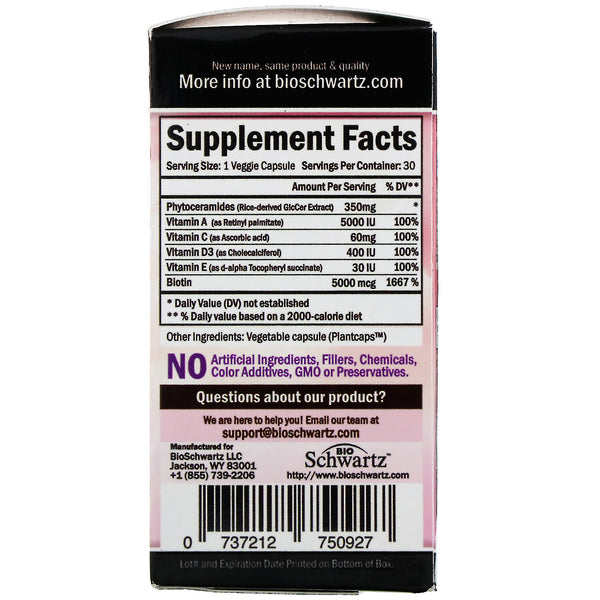 BioSchwartz, Phytoceramides, Skin Rejuvenation, 350 mg, 30 Veggie Caps - The Supplement Shop