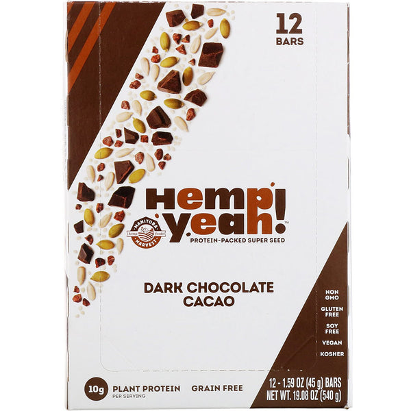 Manitoba Harvest, Hemp Yeah!, Protein-Packed Super Seed Bar, Dark Chocolate Cacao, 12 Bars, 1.59 oz (45 g) Each - The Supplement Shop