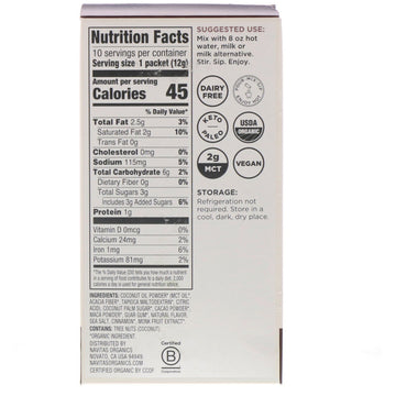 Navitas Organics, Latte Superfood Drink Mix, Cacao, 10 Packets, 0.31 oz (9 g) Each