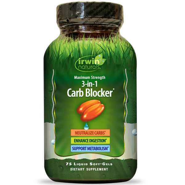 Irwin Naturals, 3-In-1 Carb Blocker, Maximum Strength, 75 Liquid Soft-Gels - The Supplement Shop