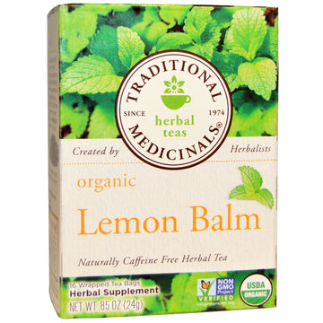Traditional Medicinals, Herbal Teas, Organic Lemon Balm, Naturally Caffeine Free, 16 Wrapped Tea Bags, .85 oz (24 g)