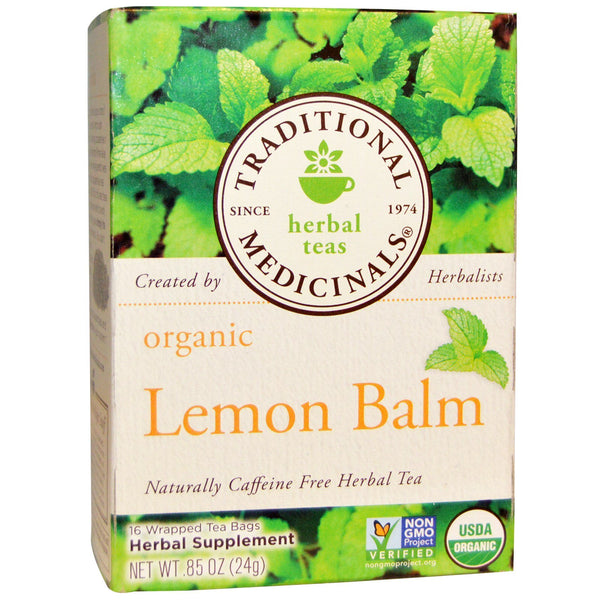 Traditional Medicinals, Herbal Teas, Organic Lemon Balm, Naturally Caffeine Free, 16 Wrapped Tea Bags, .85 oz (24 g) - The Supplement Shop