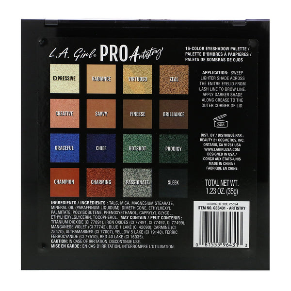 L.A. Girl, Pro Eyeshadow Palette, Artistry, 1.23 oz (35 g) - The Supplement Shop