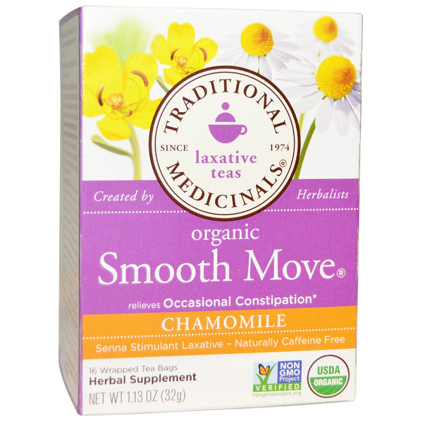 Traditional Medicinals, Laxative Teas, Organic Smooth Move, Chamomile, Naturally Caffeine Free Herbal Tea, 16 Wrapped Tea Bags, 1.13 oz (32 g) - The Supplement Shop