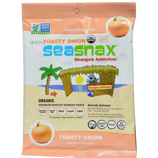 SeaSnax, Organic Premium Roasted Seaweed Snack, Toasty Onion, 0.54 oz (15 g)