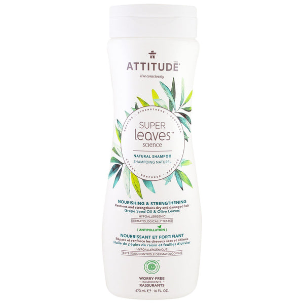 ATTITUDE, Super Leaves Science, Natural Shampoo, Nourishing & Strengthening, Grape Seed Oil & Olive Leaves, 16 oz (473 ml) - The Supplement Shop