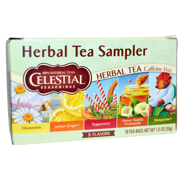 Celestial Seasonings, Herbal Tea Sampler, Caffeine Free, 5 Flavors, 18 Tea Bags, 1.0 oz (30 g) - The Supplement Shop