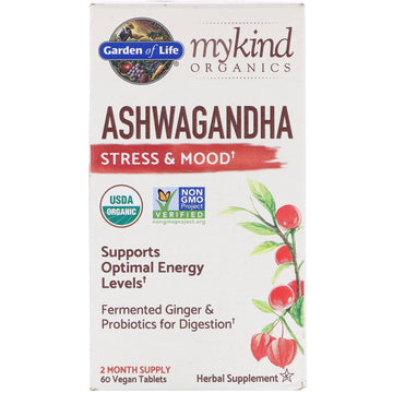 Garden of Life, MyKind Organics, Ashwagandha, Stress & Mood, 60 Vegan Tablets