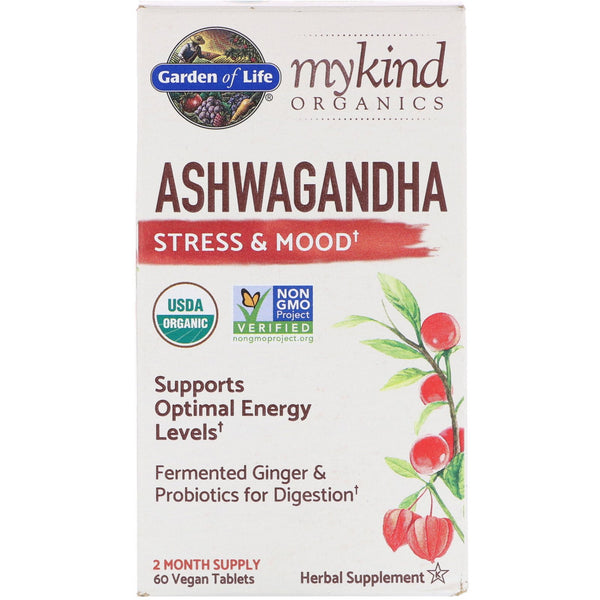 Garden of Life, MyKind Organics, Ashwagandha, Stress & Mood, 60 Vegan Tablets - The Supplement Shop