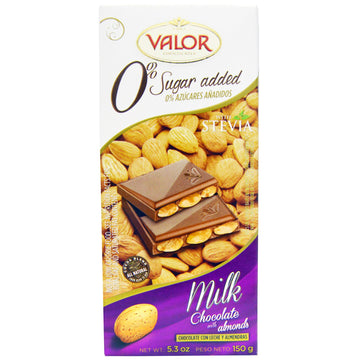 Valor, 0% Sugar Added, Milk Chocolate with Almonds, 5.3 oz (150 g)