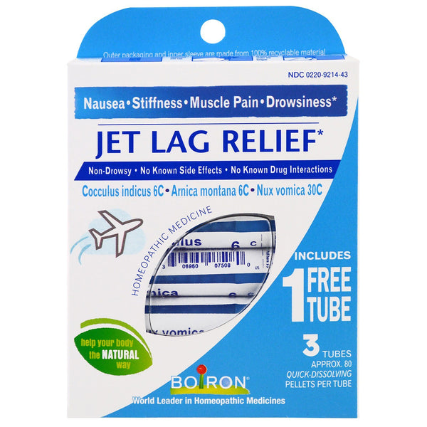 Boiron, Jet Lag Relief, 3 Tubes, 80 Quick-Dissolving Pellets Each - The Supplement Shop