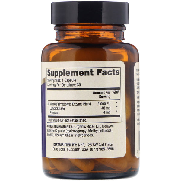 Dr. Mercola, Lumbrokinase Enzymes, 30 Capsules - The Supplement Shop
