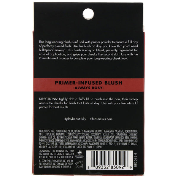 E.L.F., Primer-Infused Blush, Always Rosy, 0.35 oz (10 g) - The Supplement Shop