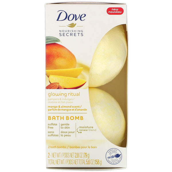 Dove, Nourishing Secrets, Bath Bombs, Mango and Almond, 2 Bath Bombs, 2.8 oz (79 g) Each - The Supplement Shop