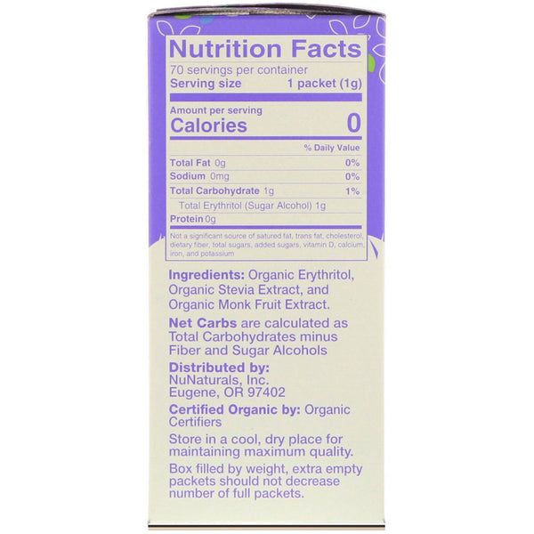 NuNaturals, Organic Sweetener, Stevia and Monk Fruit, 70 Packets, 2.47 oz (70 g) - The Supplement Shop