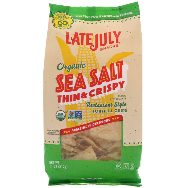 Late July, Organic Thin & Crispy Restaurant Style Tortilla Chips, Sea Salt, 11 oz (312 g) - The Supplement Shop