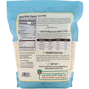 Bob's Red Mill, Organic, Quick Cooking Rolled Oats, Whole Grain, 32 oz (907 g)