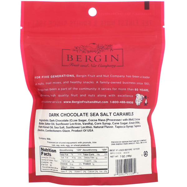 Bergin Fruit and Nut Company, Dark Chocolate Sea Salt Caramels, 7 oz (198 g) - The Supplement Shop