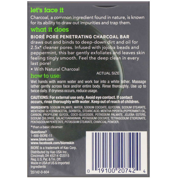 Biore, Pore Penetrating Charcoal Bar, 3.77 oz (107 g) - The Supplement Shop