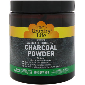 Country Life, Natural Activated Coconut Charcoal Powder, 500 mg, 5 oz (141.7 g)