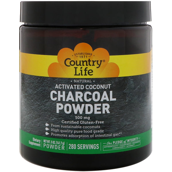 Country Life, Natural Activated Coconut Charcoal Powder, 500 mg, 5 oz (141.7 g) - The Supplement Shop