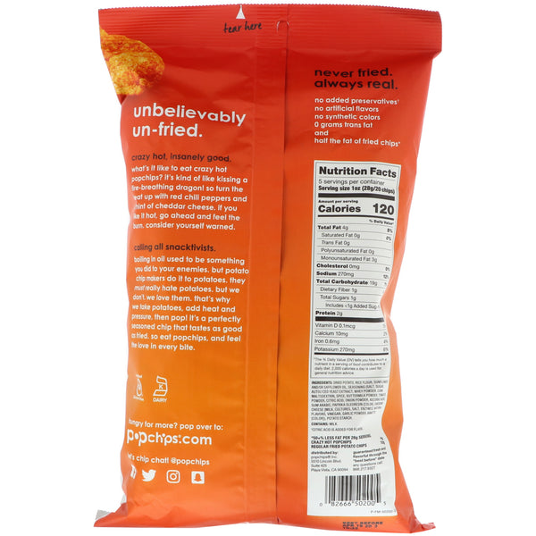 Popchips, Potato Chips, Crazy Hot, 5 oz (142 g) - The Supplement Shop