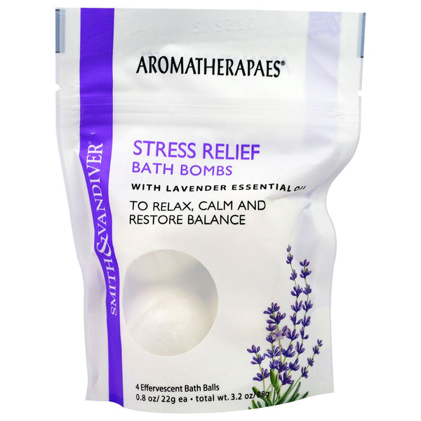 Smith & Vandiver, Stress Relief Bath Bombs with Lavender Essential, 4 Effervescent Bath Balls, 0.8 oz (22 g) Each - The Supplement Shop