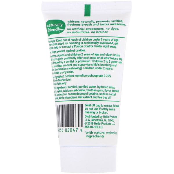 Hello, Naturally Whitening Fluoride Toothpaste, Farm Grown Mint, 1 oz (28.3 g) - The Supplement Shop