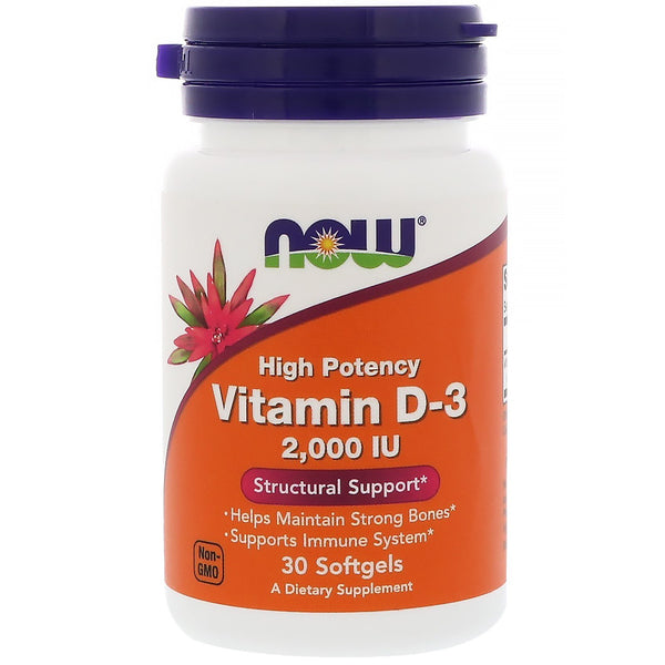 Now Foods, Vitamin D-3, High Potency, 2,000 IU, 30 Softgels - The Supplement Shop