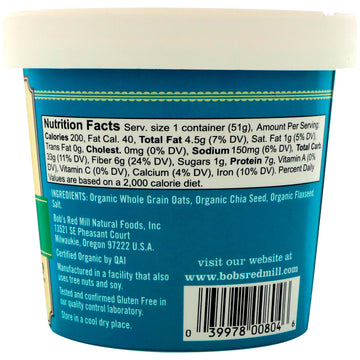 Bob's Red Mill, Organic Oatmeal Cup, Classic, 1.8 oz (51 g)