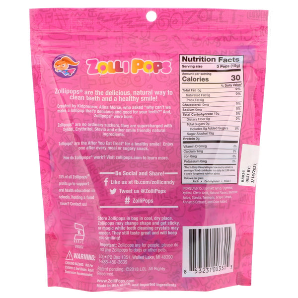 Zollipops , The Clean Teeth Pops, Strawberry, 15 ZolliPops, (3.1 oz) - The Supplement Shop