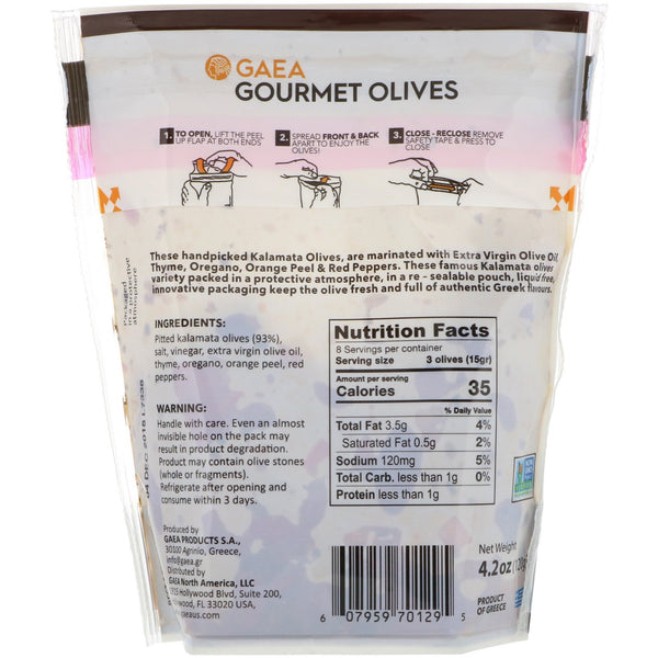 Gaea, Gourmet Olives, Marinated Pitted Kalamata Olives, 4.2 oz (120 g) - The Supplement Shop