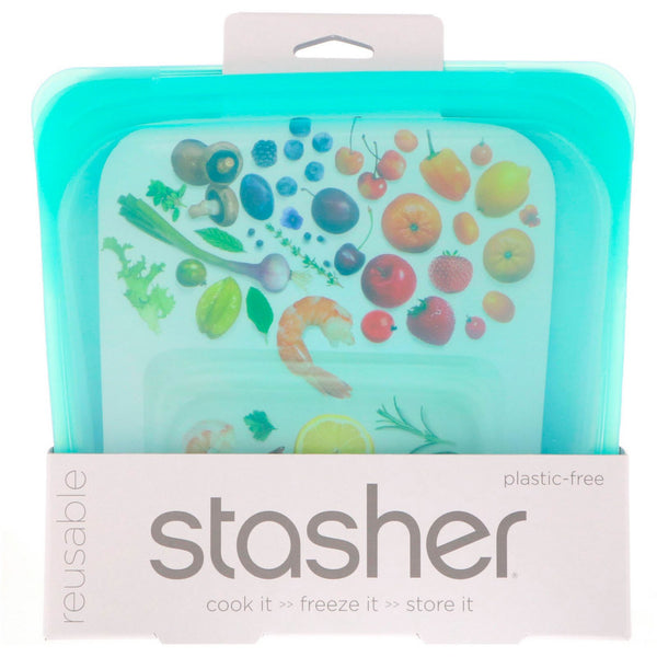 Stasher, Reusable Silicone Food Bag, Sandwich Size Medium, Aqua, 15 fl oz (450 ml) - The Supplement Shop