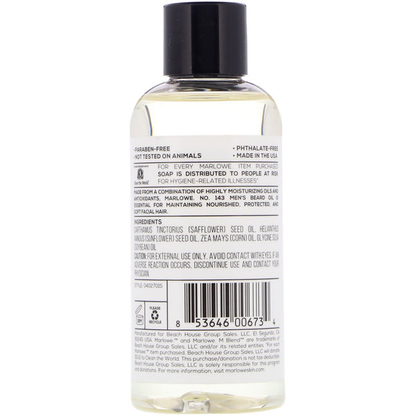 Marlowe, Men's Beard Oil, No. 143, 3 fl oz (88.7 ml) - The Supplement Shop