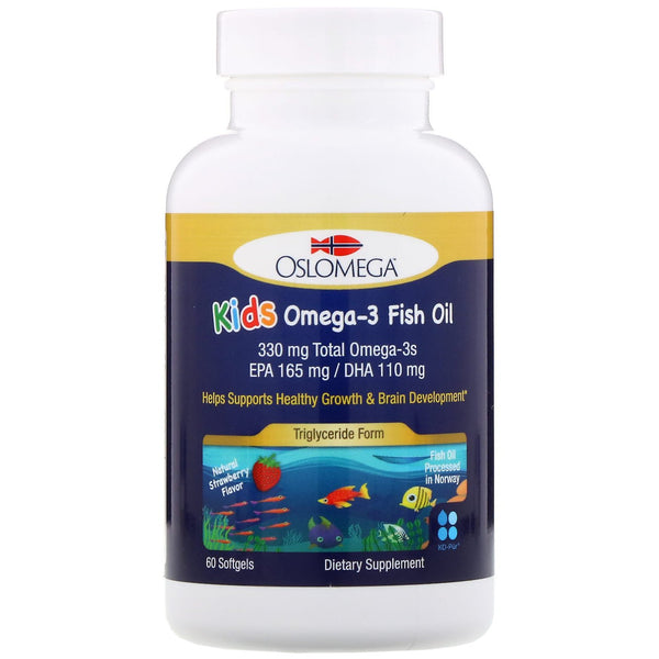 Oslomega, Norwegian Kids Omega-3 Fish Oil, Natural Strawberry Flavor, 60 Fish Gelatin Softgels - The Supplement Shop