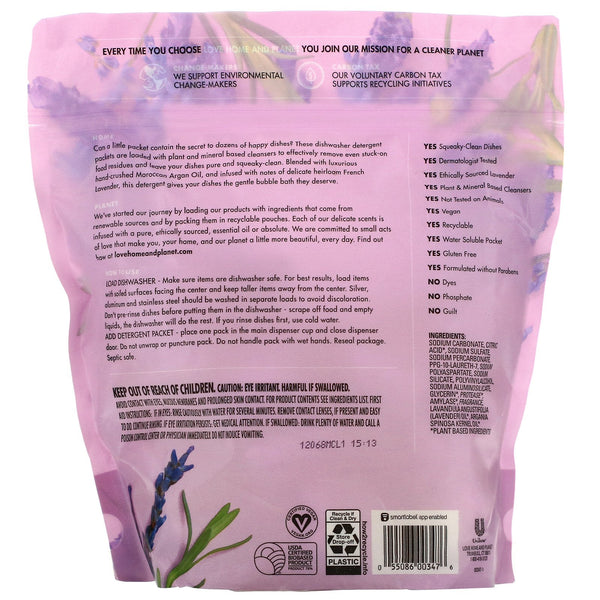 Love Home & Planet, Dishwasher Detergent Packets, Lavender & Argan Oil, 38 Packets, 24 oz (684 g) - The Supplement Shop