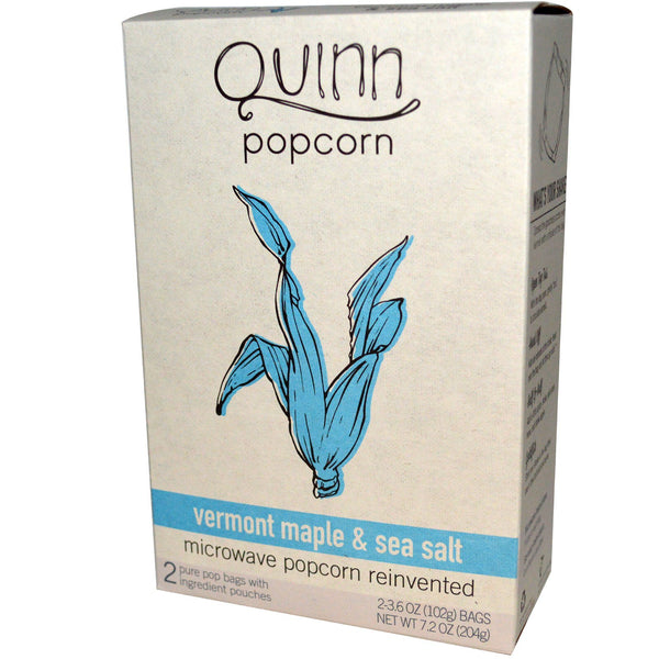Quinn Popcorn, Microwave Popcorn, Vermont Maple & Sea Salt, 2 Bags, 3.6 oz (102 g) Each - The Supplement Shop