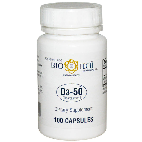 Bio Tech Pharmacal, D3-50, Cholecalciferol, 100 Capsules - The Supplement Shop