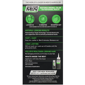 Just for Men, Shampoo-In-Color, Real Black H-55, Single Application Haircolor Kit