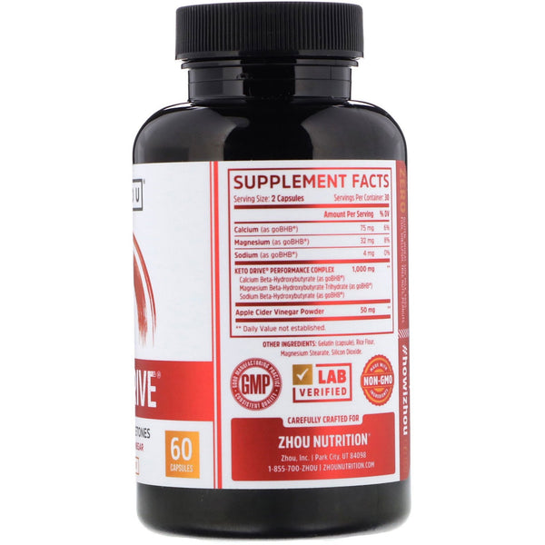 Zhou Nutrition, Keto Drive, BHB Exogenous Ketones, 60 Capsules - The Supplement Shop