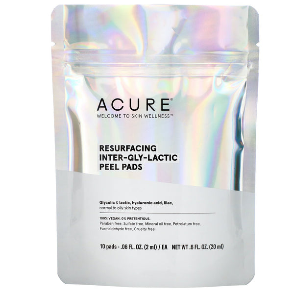 Acure, Resurfacing Inter-Gly-Lactic Peel Pads, 10 Pads, .06 fl. oz (2 ml) Each - The Supplement Shop
