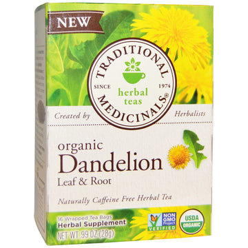 Traditional Medicinals, Herbal Teas, Organic Dandelion Leaf & Root Tea, Naturally Caffeine Free, 16 Wrapped Tea Bags, .99 oz (28 g)