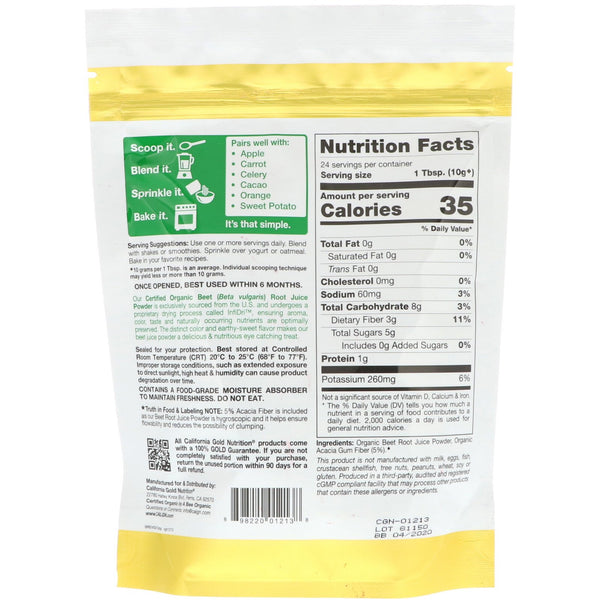 California Gold Nutrition, Superfoods, Organic Beet Powder, 8.5 oz (240 g) - The Supplement Shop